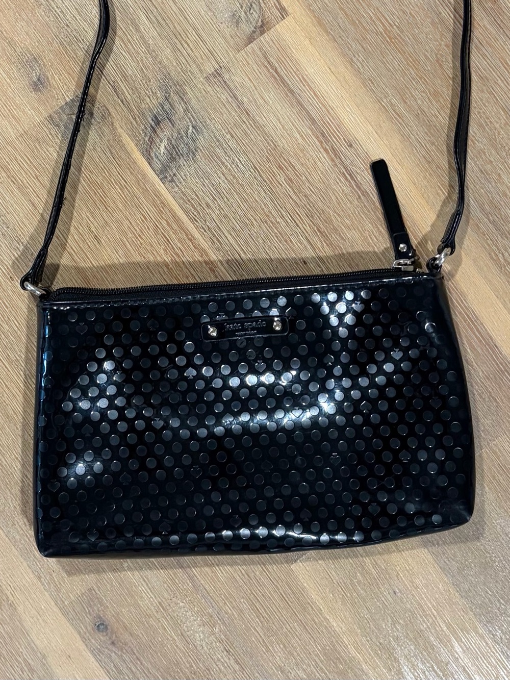 Kate Spade Black Patent Crossbody Bag with Dot Texture